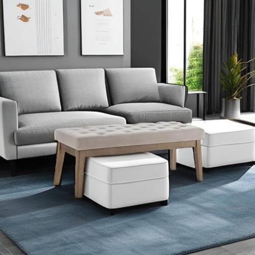 Velvet Upholstered Buttons Tufted Entryway Bench with Solid Wood Leg,Bed Bench Ottoman with Padded Seat,5034-Taupe
