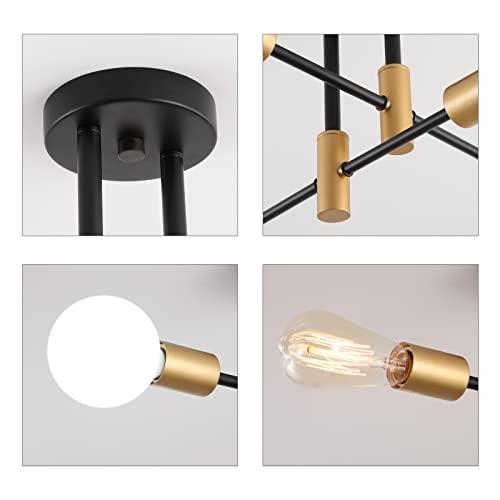Size H10.83W26.4 Color Black and Gold Modern Sputnik Chandelier Ceiling Light Fixtures,4-Lights Mid Century Industrial Metal Semi Flush Mount Ceiling Lights for Bedroom Kitchen Hallway Entryway Office UL Listed