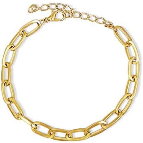 14K Gold Plated Paperclip Alloy Link Chain Choker Necklace Bracelet Earrings Set Punk Oval Dainty Chunky Chain Flat Link Costume Jewelry Set for Women Men Party Gifts Jewelry