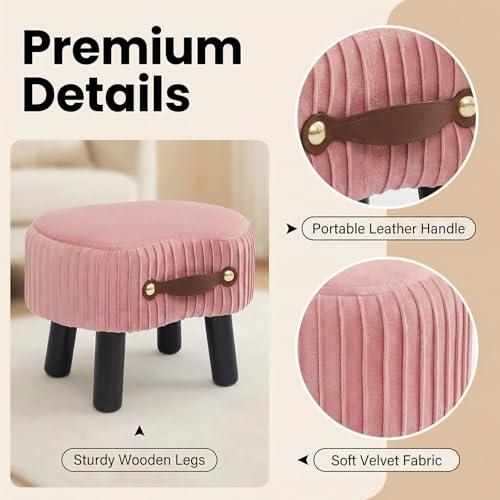 Foot Stools Small, Ottomon with Handle, Velvet Footrest Ottoman