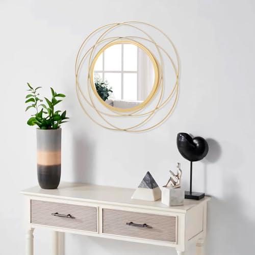 Gold Large Round Mirror with Iron Metal Wire Frame Wall-Mounted Mirror for Home Decorative Living Room Bedroom Bathroom Entryway White 16” x 16”