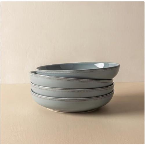 Over&back Lake Como 16 Piece Dinnerware Set Blue – Premium Stoneware Dishes – Service for 4 – Includes Dinner Plates, Salad Plates, Bowls – Reactive Glaze Finish – Microwave & Dishwasher Safe