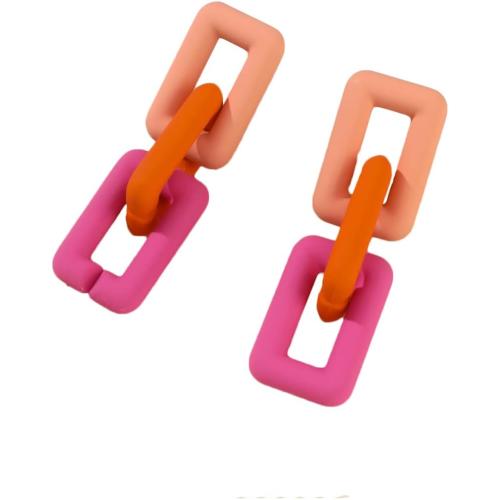 Chunky Acrylic Link Earrings Multicolor Thick Rectangle Paperclip Link Chain Earrings Rainbow Resin Geometric Paperclip Chain Ear Drop Dangle Earrings for Women Girl Funky Jewelry