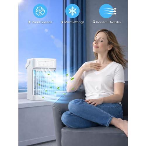 Portable Air Conditioners, 3 Speeds, 3 Mist Settings, 40oz XL Water Tank, 2~8h Timer & 7-color Ambient Lights, Air Conditioner Portable, Personal Small Mini Air Conditioner Air Cooler for Room Bedroom