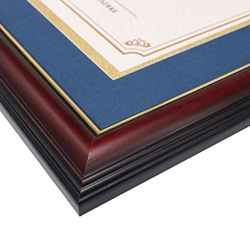 GraduationMall 8.5x11 Diploma Frame with Navy over Gold Mat or Display 11x14 Certificate without Mat,Solid Wood & UV Protection Acrylic,Cherry Finish with Gold Trim
