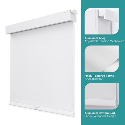 Joydeco No Drill Blackout Shades, Free-Stop Cordless Roller Shades, UV Protection, Thermal Insulated Blinds for Indoor Windows, Easy Install Window Blinds for Home and Office (White, 46 W X 75 H)