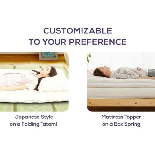 MIINA Japanese Futon Mattress, Made in Japan Full (55×78) White, Foldable Floor Lounger Bed Tatami Mat, Roll Up Sleeping Pad, Shikibuton