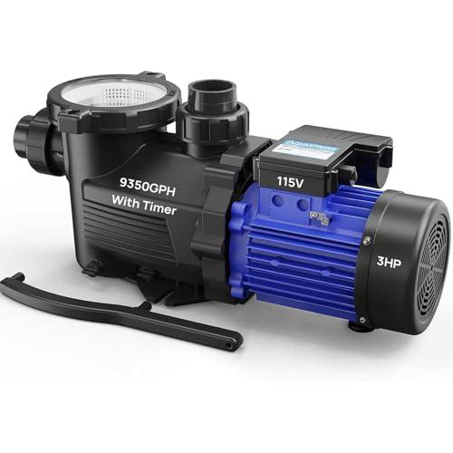 Aquastrong 3HP In/Above Ground Pool Pump with Timer, 115V, 9350GPH, High Flow, Powerful Self Primming Swimming Pool Pumps with Filter