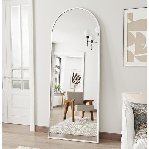 OGCAU Floor Full Length Mirror, 56x20 Arched Full Body Mirror, Hanging or Leaning, Standing, Wall Mounted with Aluminum Frame for Bedroom Living Room, White