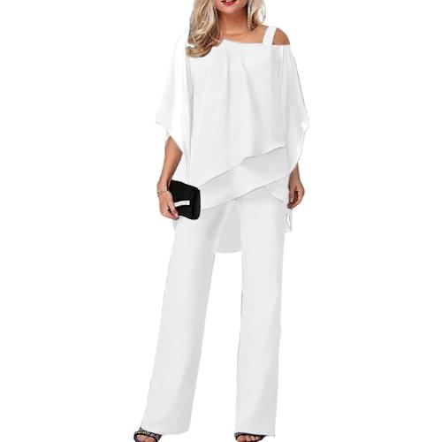 SIZE -S-Women's Casual 1Piece Outfits Dressy Pant Suits for a Wedding 2025 Fall Trendy Irregular Chiffon Wide Leg Pant Sets