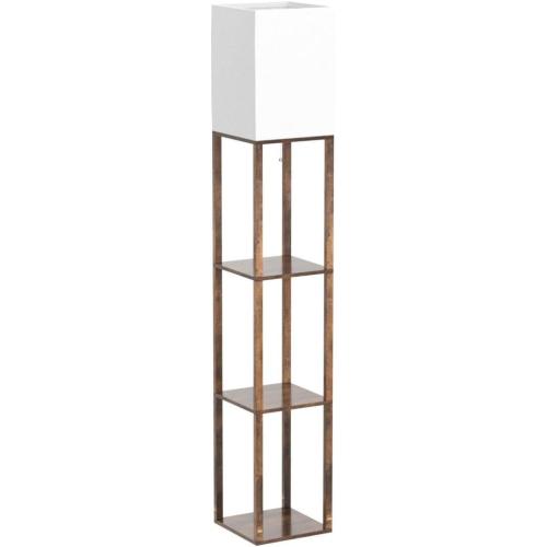 RUNTOP Floor Lamp with Shelves, Modern Shelf Lamp for Display Storage, 3 Color Temperature Wood Narrow Standing Corner Lamp with 8W Bulb for Living Room Decor, Bedroom, Office, Home Decor(Brown)