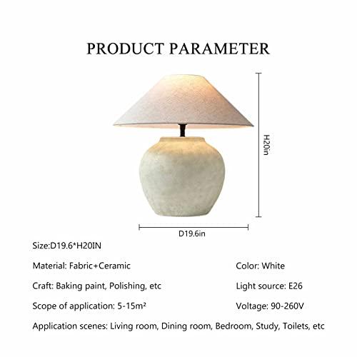 Rustic Southwestern Jug Table Lamp 20'' Tall White Clay Pot Ceramic Table Lamp Tapered Fabric Shade Bedside Nightstand for Living Room Bedroom House Office Entryway (001)
