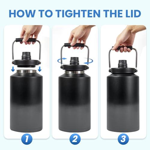 1 Gallon Water Bottle Insulated Stainless Steel Keeps Ice 48Hr, Large Water Gallon Jug Wide Mouth Leakproof Vacuum for Gym, Camping, & Construction Gradient Grey