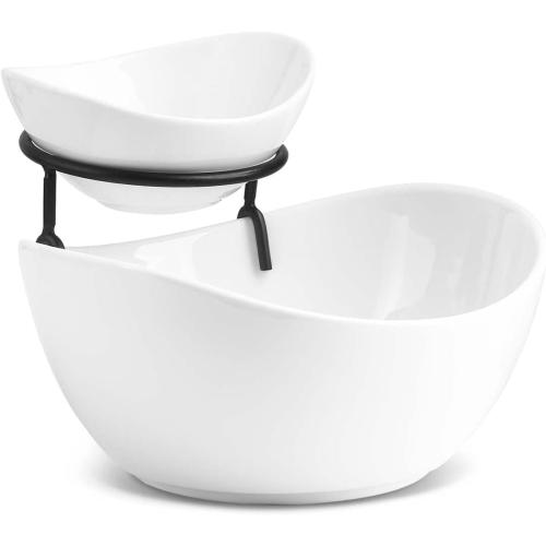 YHOSSEUN Chip and Dip Serving Set, Tiered Serving Bowl Set 2 Tier Serving Stand Ceramic Appetizer Serving Food Display Stand for Parties, Serving Dishes for Entertaining Food Service