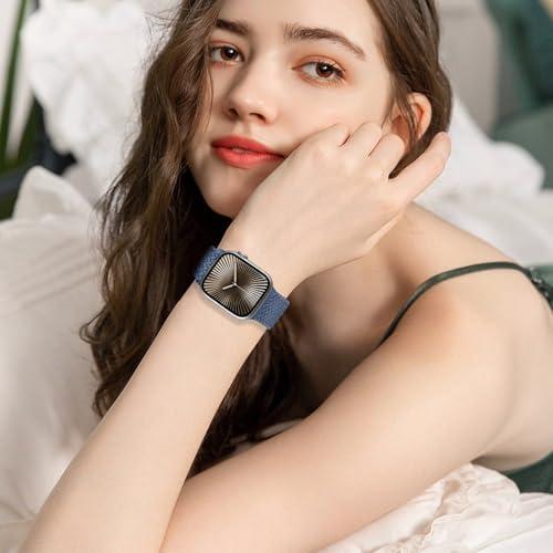 Magnetic Braided Stretchy Loop - Compatible with Apple Watch Band 42mm 46mm 40mm 41mm 44mm 45mm 38mm Ultra 3/2 49mm Women Men,Elastic Woven Fabric Nylon Strap for iWatch 11 10 9 8 7 6 5 4 3 SE Ultra