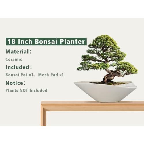 18 Inch Ceramic Bonsai Planter Pot with Drainage Hole, Glazed Large Plant Pot Succulent Planter for Indoor and Outdoor Plants Gray