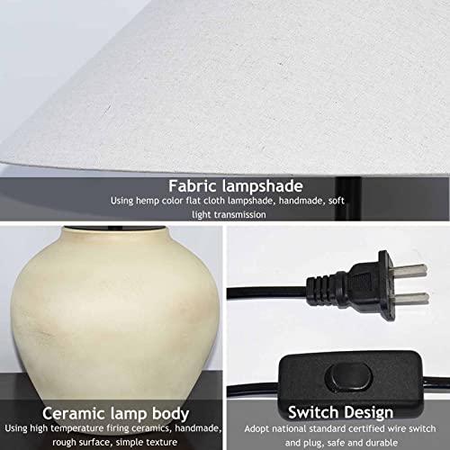 Rustic Southwestern Jug Table Lamp 20'' Tall White Clay Pot Ceramic Table Lamp Tapered Fabric Shade Bedside Nightstand for Living Room Bedroom House Office Entryway (001)