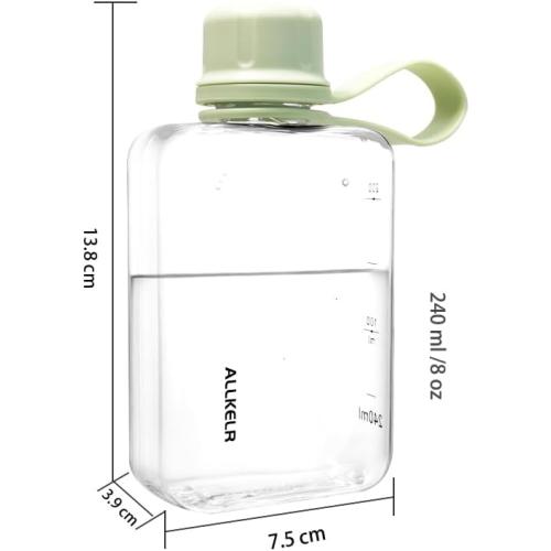 Portable Flat Water Bottle,BPA Free Reusable Tritan Plastic Travel Water Bottle Cup,Lightweight Leakproof Slim Water Bottle Fits Purse,Backpacking, Hiking (White, 8 oz)