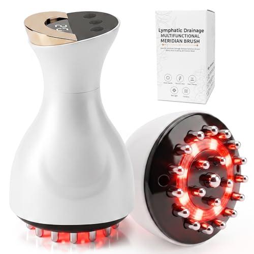 Lymphatic Drainage Massager & Anti Cellulite Massage Tool, for Legs, Arms & Belly, Body,Helps Reduce Stretch Marks & Cellulite,with SoothingPulse, Light Heat & Vibration (White)
