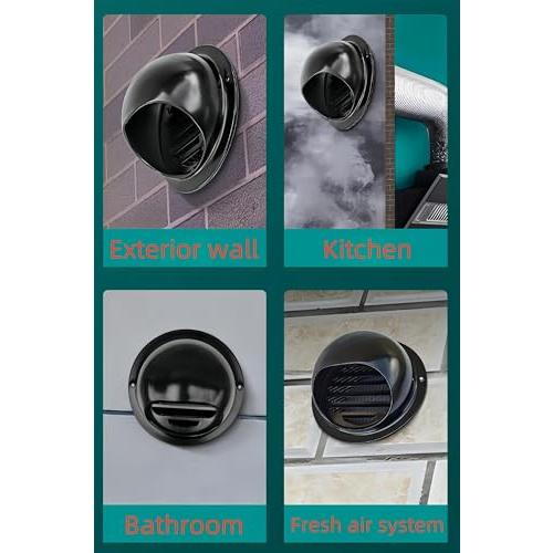 3 Vent Round Cover, Stainless Steel Wall Round Vent Hole Ventilating Cover, Air Ventilation and Exhaust Wall Vent Outlet Hood, HVAC Ducting Vent Cover (Black 1pcs 3inch)