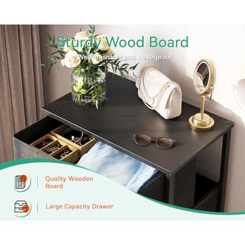 AODK Dresser for Bedroom with 4 Storage Drawers, Small Dressers Chest of Drawers Fabric Dressers with Sturdy Steel Frame, Dresser for Closet with Wood Top, Dark Grey