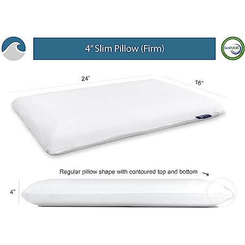 Bluewave Bedding Slim Gel Memory Foam Pillow for Stomach, Back and Side Sleepers - Therapeutic Design for Spinal Alignment, Better Breathing and Enhanced Sleeping (4-Inches Height, Standard)