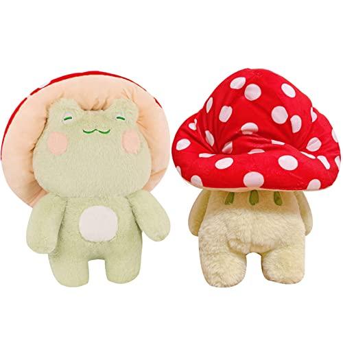 Frog Plush 10 Cute Frog Mushroom Hat Stuffed Animals Kawaii Plush Toys Throw Pillow Home Room Decor Aesthetic Gift