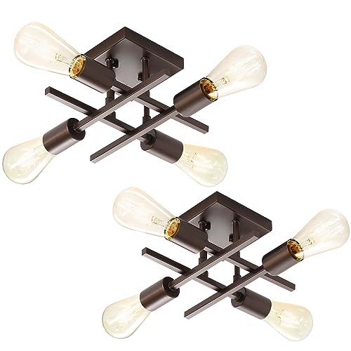 Pack of 2 Industrial 4-Light Semi Flush Mount Ceiling Light Fixture, Modern Oil Rubbed Bronze Chandelier Lighting, Farmhouse Sputnik Ceiling Lamp with E26 Bulb Base for Living Room Hallway, 2 Pack