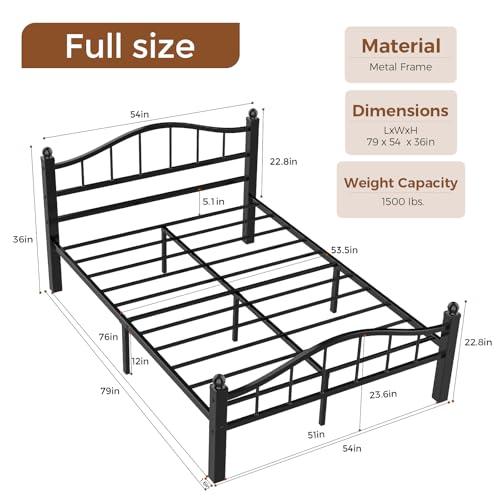 Metal Full Size Bed Frame with Headboard, Noise-Free Design & Underbed Storage Heavy Duty Bed Frames No Box Spring Needed/Tool-Free Assembly