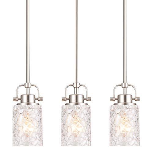 ALICE HOUSE 3 Pack Mini Modern Pendant Lights for Kitchen Island, Brushed Nickel Glass Hanging Lamp, Contemporary Farmhouse Hanging Lighting for Dining Room, Restaurants AL9082-P1 (Set of 3)