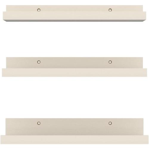 Giftgarden 16 Inch Floating Shelves Wall Mounted, Creamy White Beige Wood-Grain Wooden Ledge Shelf for Bathroom Bedroom Living Room Kitchen Nursery, Set of 3 Different Sizes