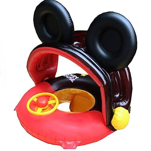 Arcimatto Baby Swimming Pool Floats with Removable Sun Protection Canopy, Cute Inflatable Raft with Seat and Handle, No Flip Over Kids Infants Boat Swim Ring for Toddlers 8-36 Months