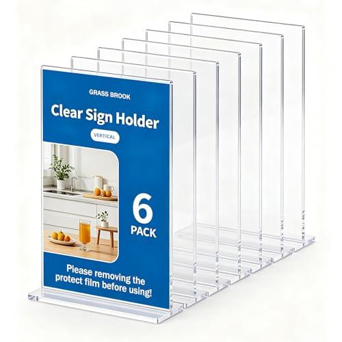 Acrylic Sign Holder 8.5 x 11 Inch, Clear Double Side Vendor Booth Stand Table Sign Holder, Vertical Desktop Display Menu Holder(6 PACK)