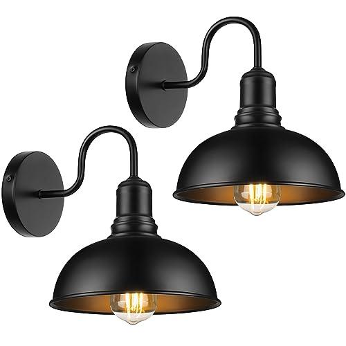 Black 2 Pack Outdoor Wall Sconce, 2 Pack Exterior Waterproof Farmhouse Gooseneck Barn Light Fixture, Black Garage Wall Lantern, Anti-Rust Front Porch Lamp