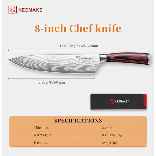 KEEMAKE 8 Chef Knife, Ultra Sharp Kitchen Knife with Ergonomic Handle