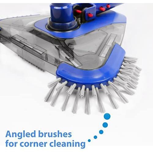 Poolvio Triangular Pool Vacuum Head with Side Brush, Swivel Hose Connection, EZ Clip Handle - Connect 1-1/4, 1-1/2 Hose for Inground and Above Ground Swmming Pools