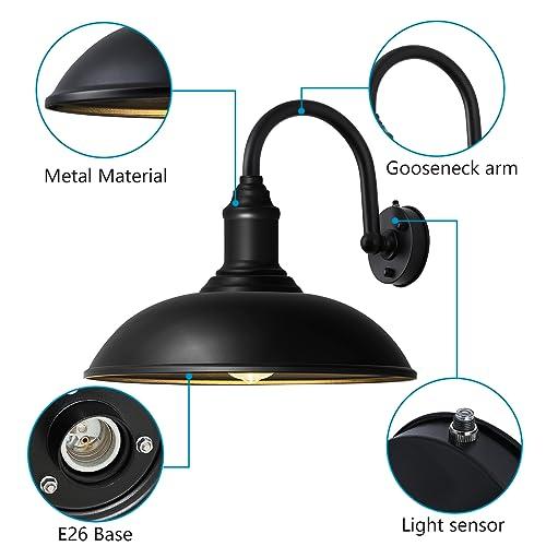 Large 18 Outdoor Barn Gooseneck Light Dusk to Dawn, Classic Farmhouse Barn Wall Sconce, Gooseneck Lighting for Porch, Garage
