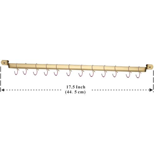 Kyraton Kitchen Utensil Rack, Kitchen Rack With Gold Titanium Plating,Rail Rack Organizer for Hanging Knives,Wall Mounted Gourmet Kitchen Rail with 14 Hooks