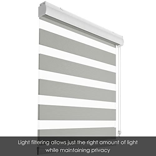 Homebox Zebra Roller Shades for Indoor Windows, Light Filtering Dual Layer Sheer 23 Inch Mini Blinds for Kitchen Bathroom, 23 W x 72 H Light Gray