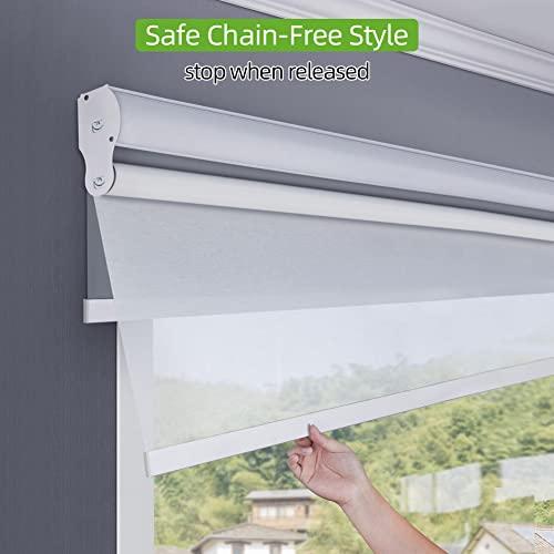 ZSHINE Day and Night Dual Layers Manual Safe Cordless Roller Blinds Shades Cloth Grain and Jacquard Series Suitable for Home, Office, Hotel, Club, Restaurant, Cinema Windows(Jacquard White)