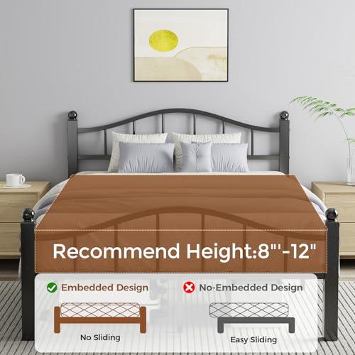 Metal Full Size Bed Frame with Headboard, Noise-Free Design & Underbed Storage Heavy Duty Bed Frames No Box Spring Needed/Tool-Free Assembly