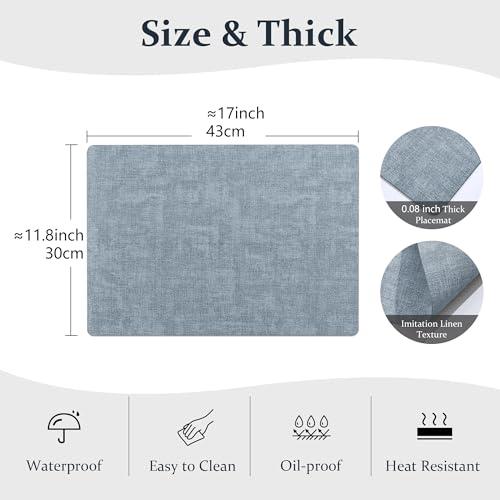 FROMHEART Faux Leather PU Placemats Set of 6 (Light Blue,11.8 x 17)