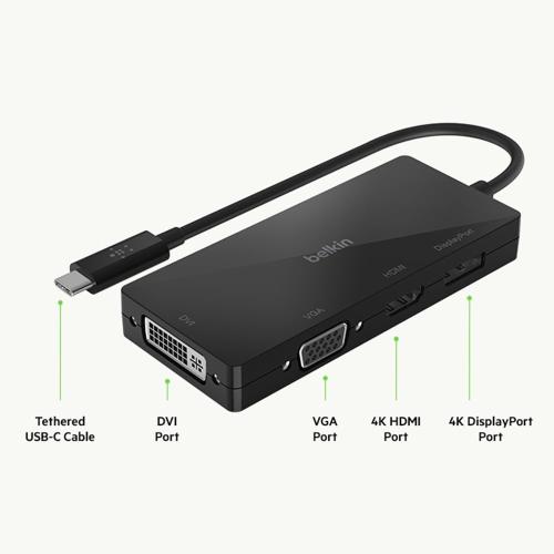 Belkin Adpt,Usbc-Hdmi,Vga,Dvi,Dsplypt,Blk