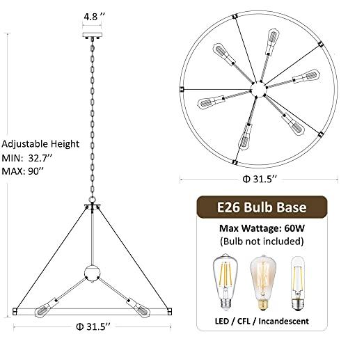 Klgxnrd 31.5'' Farmhouse Chandeliers for Dining Room, Rustic Wagon Wheel Chandelier for Entryway, Sputnik Light Fixture for Breakfast Area Stairwell Bedroom Foyer, Vintage Rust and Black Finishe