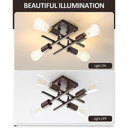 Pack of 2 Industrial 4-Light Semi Flush Mount Ceiling Light Fixture, Modern Oil Rubbed Bronze Chandelier Lighting, Farmhouse Sputnik Ceiling Lamp with E26 Bulb Base for Living Room Hallway, 2 Pack