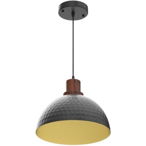 Size 11.8 Color Black Pendant Lights Kitchen Island, 11.8 Hammered Metal Black Dome Pendant Lighting Black and Wood Pendant Light Fixture Hanging Ceiling Light for Dining Living Room Restaurant Sink