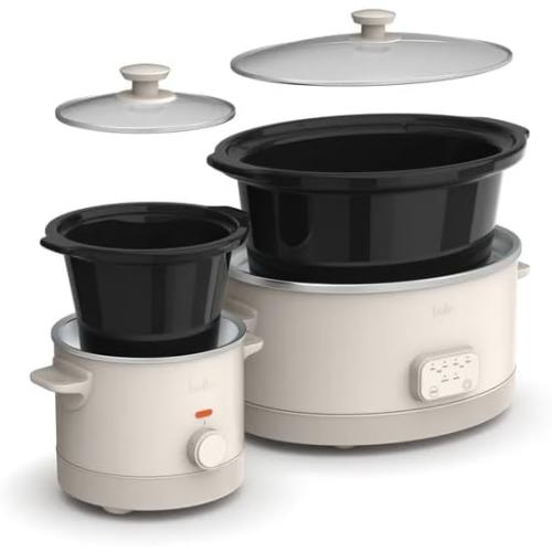 The-Bella 6-Quart Programmable Slow Cooker with Additional 2-Quart Slow Cooker, User-Friendly Design, High and Low Settings, Durable Steel Housing, Dishwasher Safe, Perfect for Main Dishes and Sides