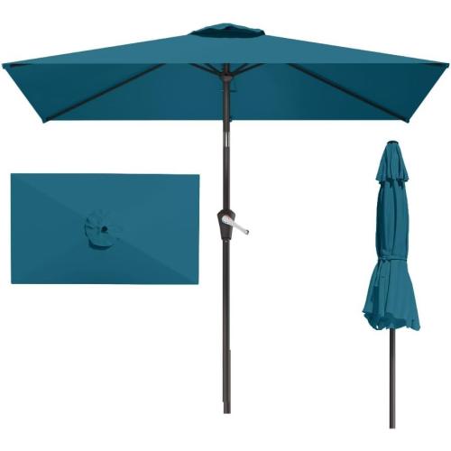 6.5' x 10' Rectangular Patio Umbrella Large Outdoor Market Umbrella w/UV Protection, Push Button Tilt and Crank Lift, Rectangle Table Umbrella for Garden, Deck, Pool, Patio, Lake Blue