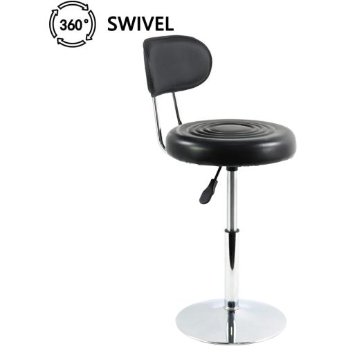 FURWOO Black PU Leather Swivel Salon Chair Mini Barber Shop Stool with Backrest for Manicure, Tattoo, and Office Use