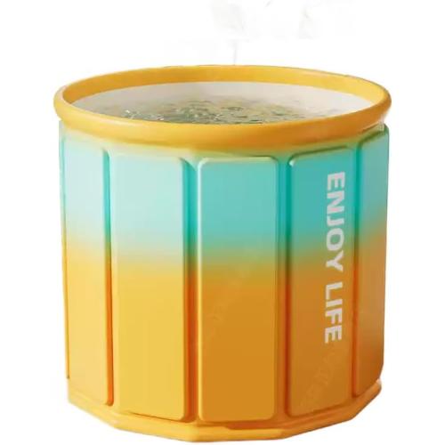 YYW Portable Adult Foldable Bathtub Freestanding Bath Soaking Tub Family SPA Collapsible Bath Bucket Orange Modern PVC Cylindrical Bathtub
